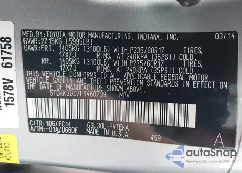 2014 Toyota Sienna Le V6 8 Passenger из США, поврежденный, VIN 5TDKK3DC7ES468739